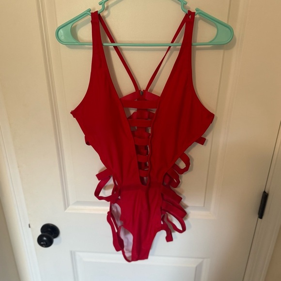 Red Strappy One-Piece Swimsuit - Picture 4 of 8